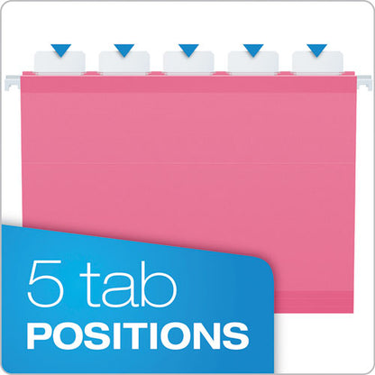 Ready-tab Colored Reinforced Hanging Folders, Letter Size, 1/5-cut Tabs, Pink, 20/box