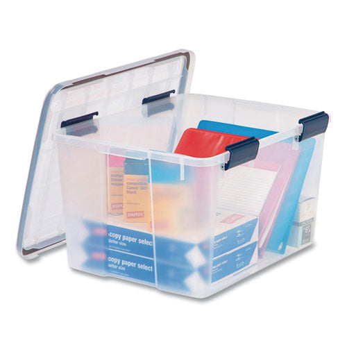 Weathertight Latching Flat Lid Storage Box, 11.5 Gal, 15.7" X 19.7" X 11.7", Clear