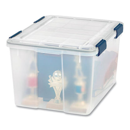 Weathertight Latching Flat Lid Storage Box, 11.5 Gal, 15.7" X 19.7" X 11.7", Clear