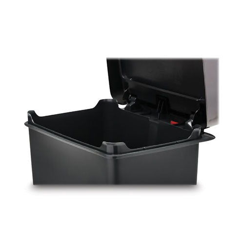 Premier Series Iii Step-on Waste Container, 12.4 Gal, Plastic, Black/stainless Steel