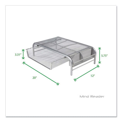 Raise Metal Mesh Monitor Stand With Drawer, 20" X 12" X 5.75", Silver, Supports 25 Lbs