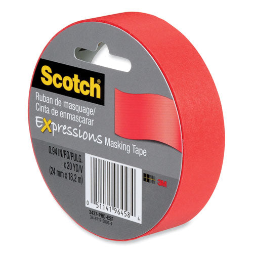 Expressions Masking Tape, 3" Core, 0.94" X 20 Yds, Primary Red