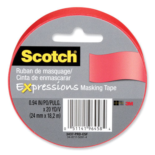 Expressions Masking Tape, 3" Core, 0.94" X 20 Yds, Primary Red