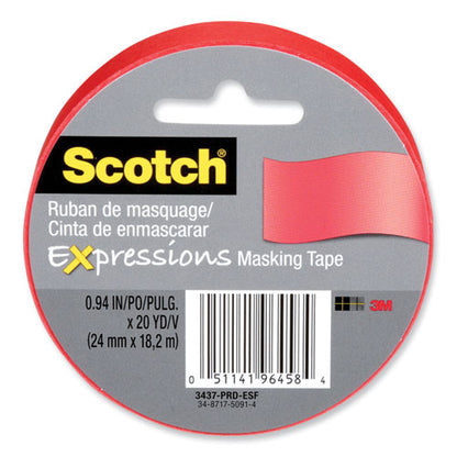 Expressions Masking Tape, 3" Core, 0.94" X 20 Yds, Primary Red