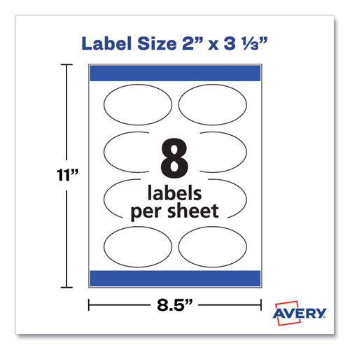 Oval Print-to-the-edge Labels, 2 X 3.33, White, 8/sheet, 10 Sheets/pack