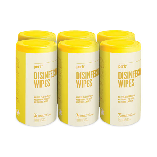 Disinfecting Wipes, 7 X 8, Lemon, White, 75 Wipes/canister, 6 Canisters/carton