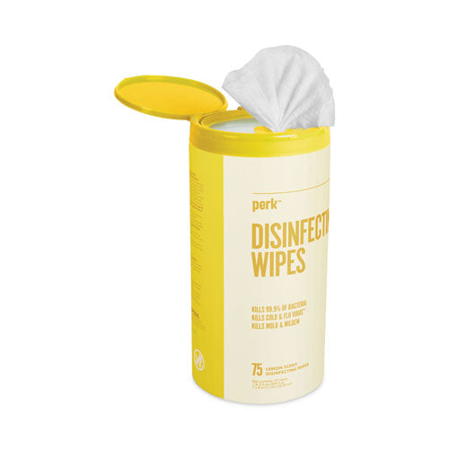 Disinfecting Wipes, 7 X 8, Lemon, White, 75 Wipes/canister, 6 Canisters/carton