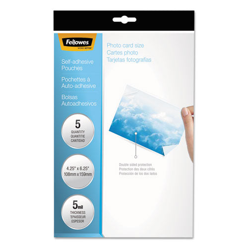 Self-adhesive Laminating Pouches, 5 Mil, 4.25" X 6.25", Gloss Clear, 5/pack