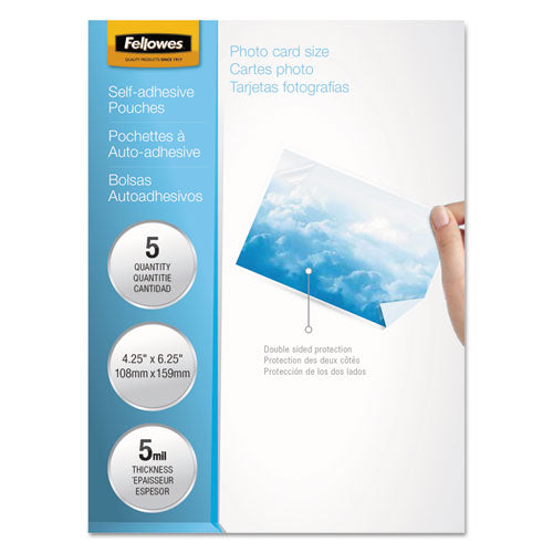 Self-adhesive Laminating Pouches, 5 Mil, 4.25" X 6.25", Gloss Clear, 5/pack