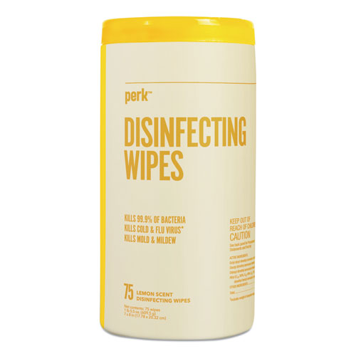 Disinfecting Wipes, 7 X 8, Lemon, White, 75 Wipes/canister