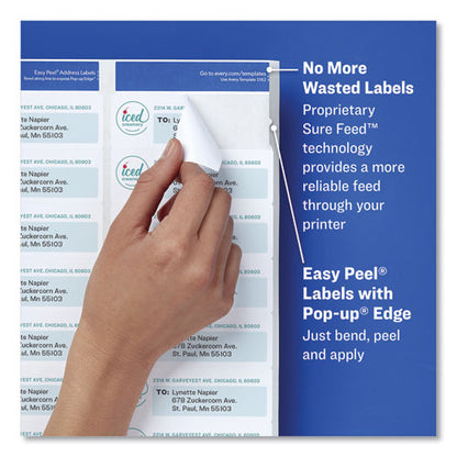 Easy Peel White Address Labels With Sure Feed Technology, Inkjet Printers, 1 X 2.63, White, 30/sheet, 10 Sheets/pack