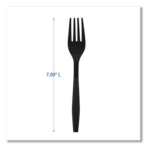 Heavyweight Wrapped Polypropylene Cutlery, Fork, Black, 1,000/carton