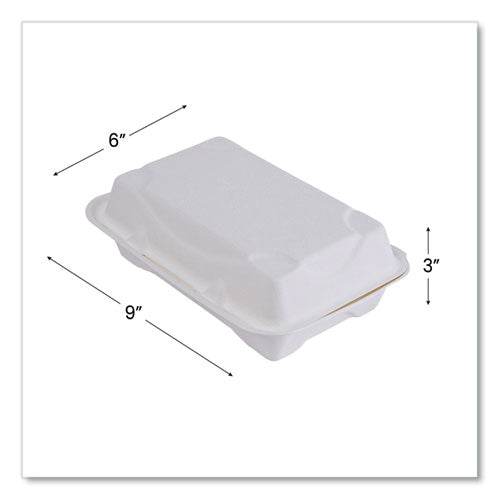 Vanguard Renewable And Compostable Sugarcane Clamshells, 1-compartment, 9 X 6 X 3, White, 250/carton