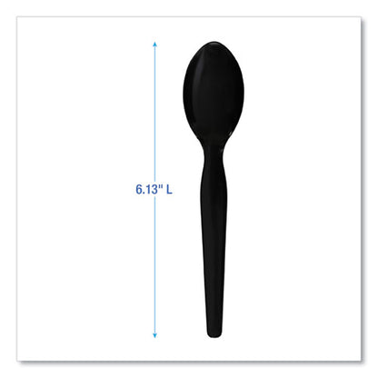 Heavyweight Polystyrene Cutlery, Teaspoon, Black, 1000/carton