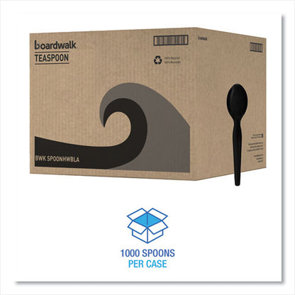 Heavyweight Polystyrene Cutlery, Teaspoon, Black, 1000/carton