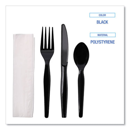 Four-piece Cutlery Kit, Fork/knife/napkin/teaspoon, Heavyweight, Black, 250/carton