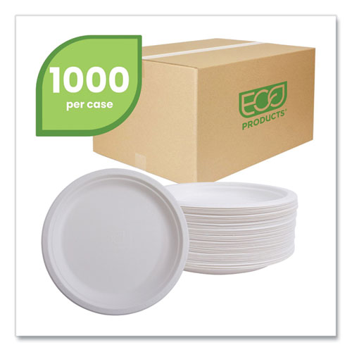 Renewable Sugarcane Plates, 6" Dia, Natural White, 1,000/carton