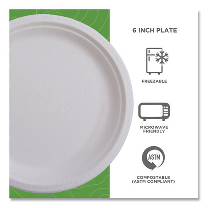 Renewable Sugarcane Plates, 6" Dia, Natural White, 1,000/carton