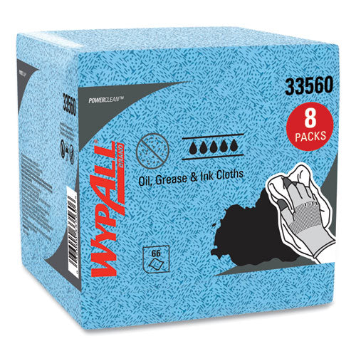 Power Clean Oil, Grease And Ink Cloths, 1/4 Fold, 12.5 X 12, Blue, 66/box, 8 Boxes/carton