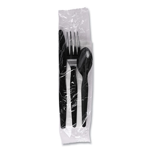 Four-piece Cutlery Kit, Fork/knife/napkin/teaspoon, Black, 250/carton