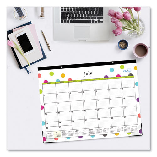 Teacher Dots Academic Desk Pad, 22 X 17, Black Binding, Clear Corners, 12-month (july To June): 2023 To 2024