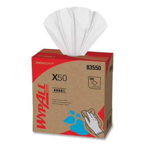 X50 Cloths, Pop-up Box, 12.5 X 9.1, White, 168/box, 10 Boxes/carton