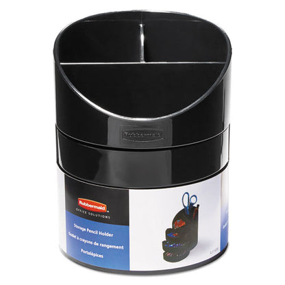 Small Storage Divided Pencil Cup, Plastic, 4.5" Diameter X 5.69"h, Black