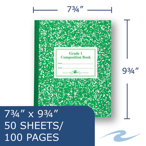 Grade School Ruled Composition Book, Grade 1 Manuscript Format, Green Cover, (50) 9.75 X 7.75 Sheets