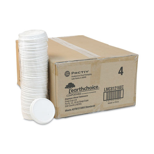 Earthchoice Compostable Soup Cup Lid, For 8-16 Oz Soup Cups, 4" Diameter, White, Sugarcane, 500/carton