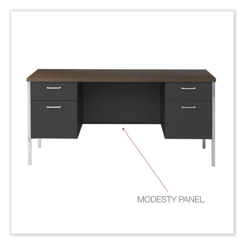 Double Pedestal Steel Credenza, 60w X 24d X 29.5h, Mocha/black