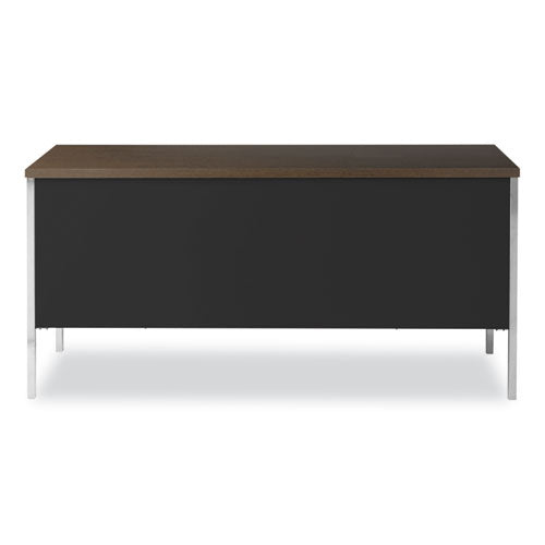 Double Pedestal Steel Credenza, 60w X 24d X 29.5h, Mocha/black