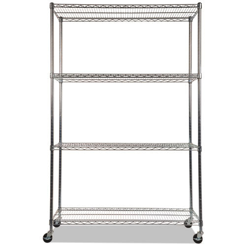 Nsf Certified 4-shelf Wire Shelving Kit With Casters, 48w X 18d X 72h, Silver