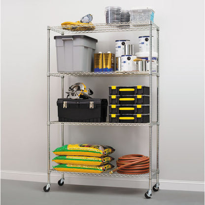 Nsf Certified 4-shelf Wire Shelving Kit With Casters, 48w X 18d X 72h, Silver