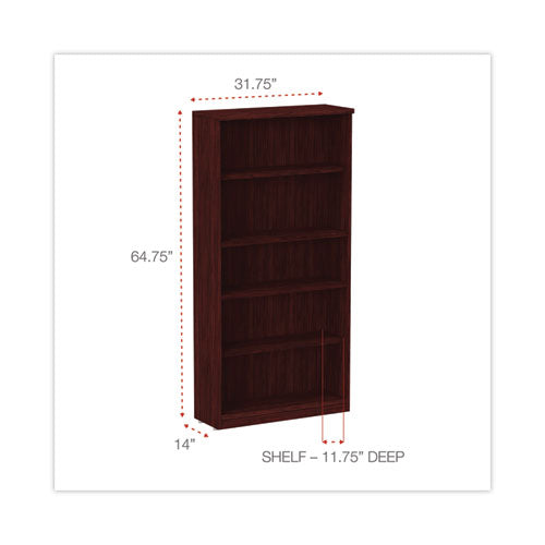 Alera Valencia Series Bookcase, Five-shelf, 31.75w X 14d X 64.75h, Mahogany