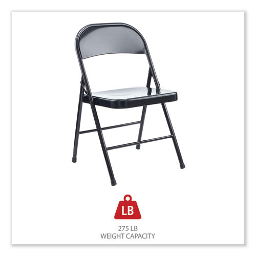 Armless Steel Folding Chair, Supports Up To 275 Lb, Black Seat, Black Back, Black Base, 4/carton