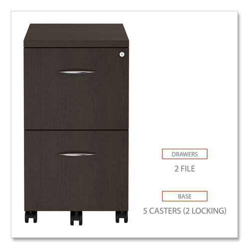 Alera Valencia Series Mobile Pedestal, Left Or Right, 2 Legal/letter-size File Drawers, Espresso, 15.38" X 20" X 26.63"