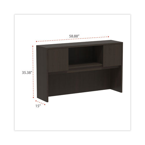 Alera Valencia Series Hutch With Doors, 4 Compartments, 58.88w X 15d X 35.38h, Espresso