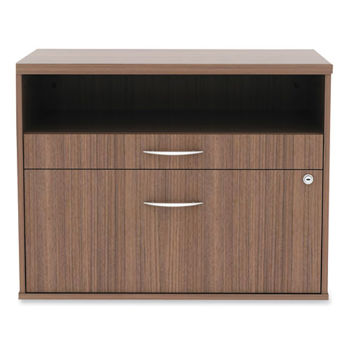 Alera Open Office Desk Series Low File Cabinet Credenza, 2-drawer: Pencil/file, Legal/letter, 1 Shelf,walnut,29.5x19.13x22.88