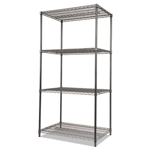 Wire Shelving Starter Kit, Four-shelf, 36w X 18d X 72h, Black Anthracite