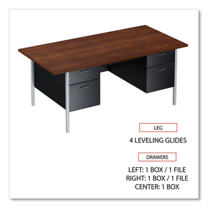 Double Pedestal Steel Desk, 72" X 36" X 29.5", Mocha/black