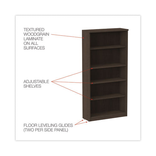 Alera Valencia Series Bookcase, Five-shelf, 31.75w X 14d X 64.75h, Espresso