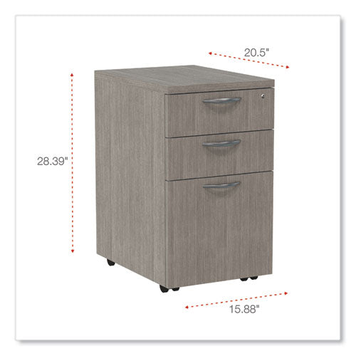 Alera Valencia Series Mobile Pedestal File, Left/right, 3-drawer: Box/box/file, Legal/letter, Gray, 15.88 X 20.5 X 28.39