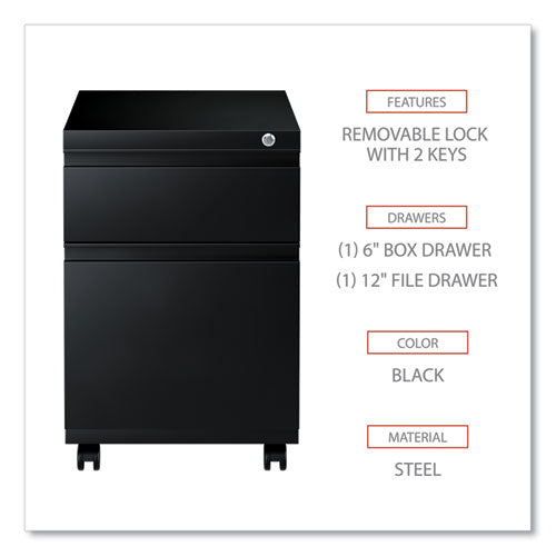 File Pedestal With Full-length Pull, Left Or Right, 2-drawers: Box/file, Legal/letter, Black, 14.96" X 19.29" X 21.65"