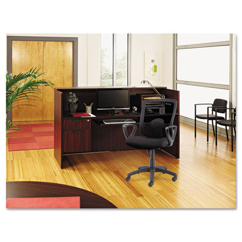 Alera Valencia Series Reception Desk With Transaction Counter, 71" X 35.5" X 29.5" To 42.5", Mahogany