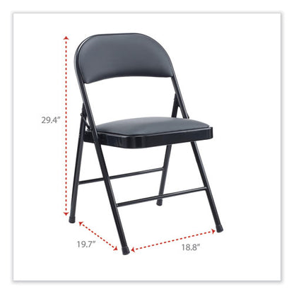 Alera Pu Padded Folding Chair, Supports Up To 250 Lb, Black Seat, Black Back, Black Base, 4/carton