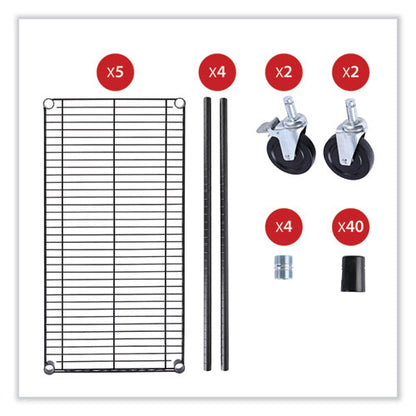 5-shelf Wire Shelving Kit With Casters And Shelf Liners, 36w X 18d X 72h, Black Anthracite