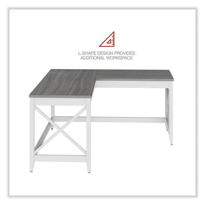 L-shaped Farmhouse Desk, 58.27" X 58.27" X 29.53", Gray/white