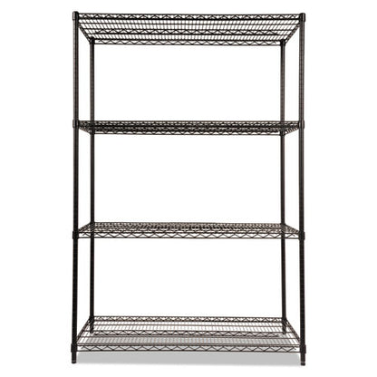 Nsf Certified Industrial Four-shelf Wire Shelving Kit, 48w X 24d X 72h, Black