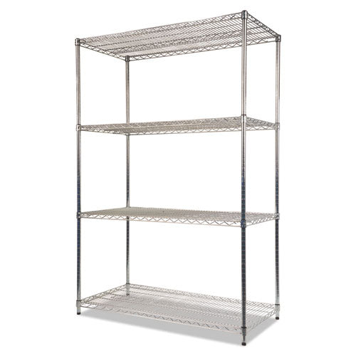 Nsf Certified Industrial Four-shelf Wire Shelving Kit, 48w X 24d X 72h, Silver