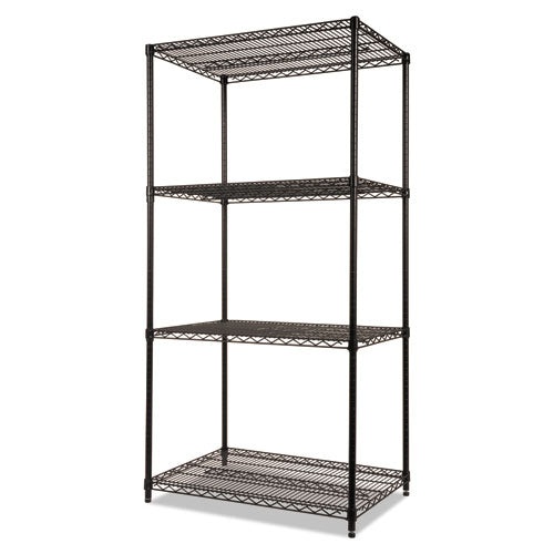 Nsf Certified Industrial Four-shelf Wire Shelving Kit, 36w X 24d X 72h, Black